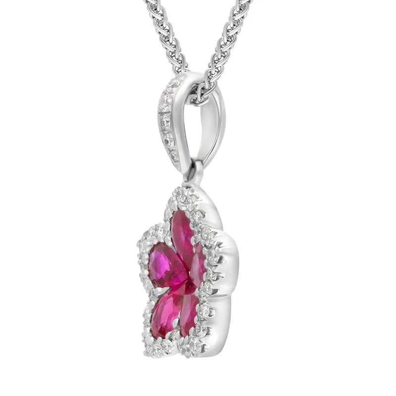 18ct White Gold Ruby Diamond Cluster Pear Cut Flower Pendant sold by Jura Watches product image thumbnail 2