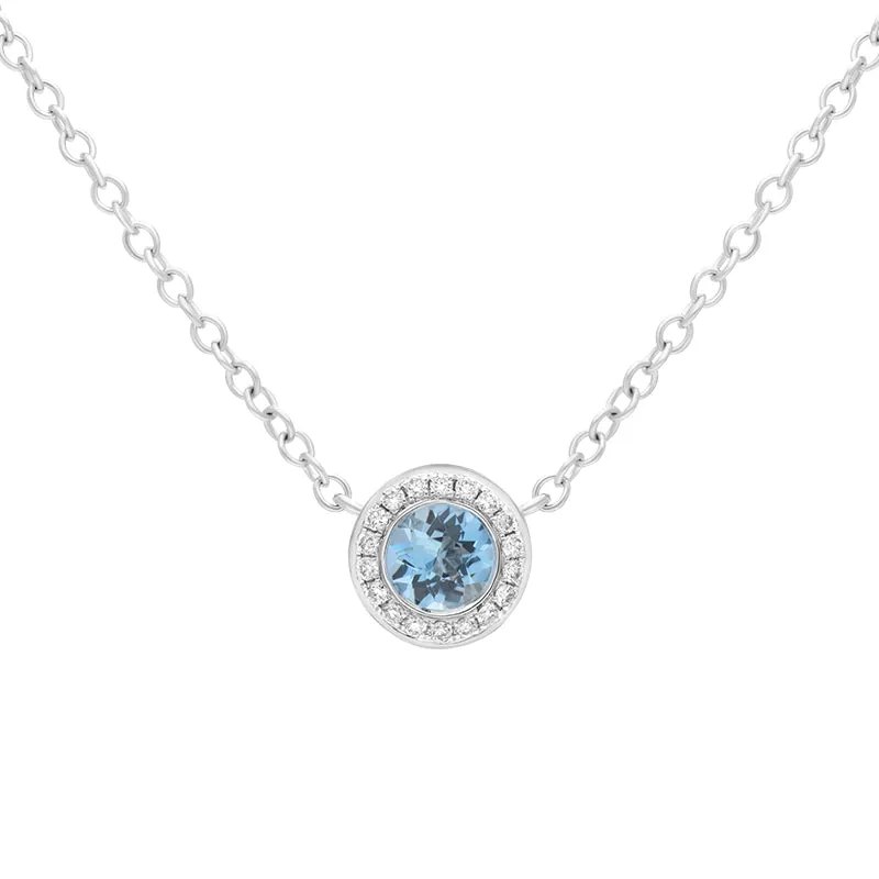 18ct White Gold Aquamarine Diamond Cluster Necklace sold by Jura Watches