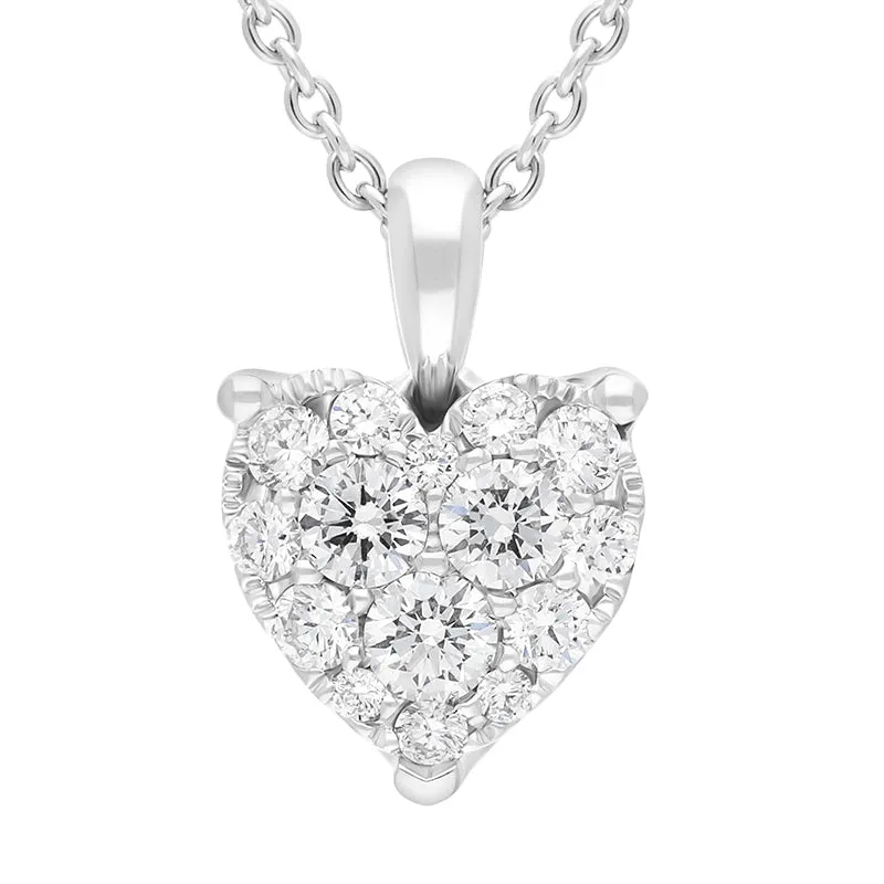 18ct White Gold 0.36ct Diamond Cluster Heart Pendant sold by Jura Watches