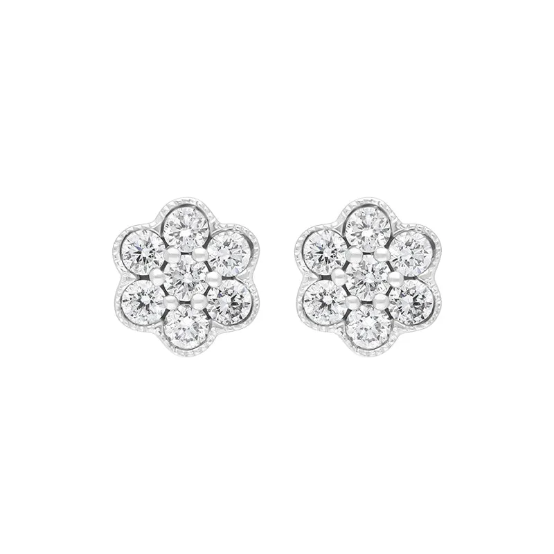 18ct White Gold 0.25ct Diamond Cluster Flower Stud Earrings sold by Jura Watches