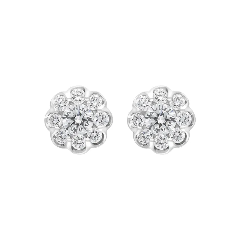 18ct White Gold 0.39ct Diamond Cluster Scallop Edge Stud Earrings sold by Jura Watches