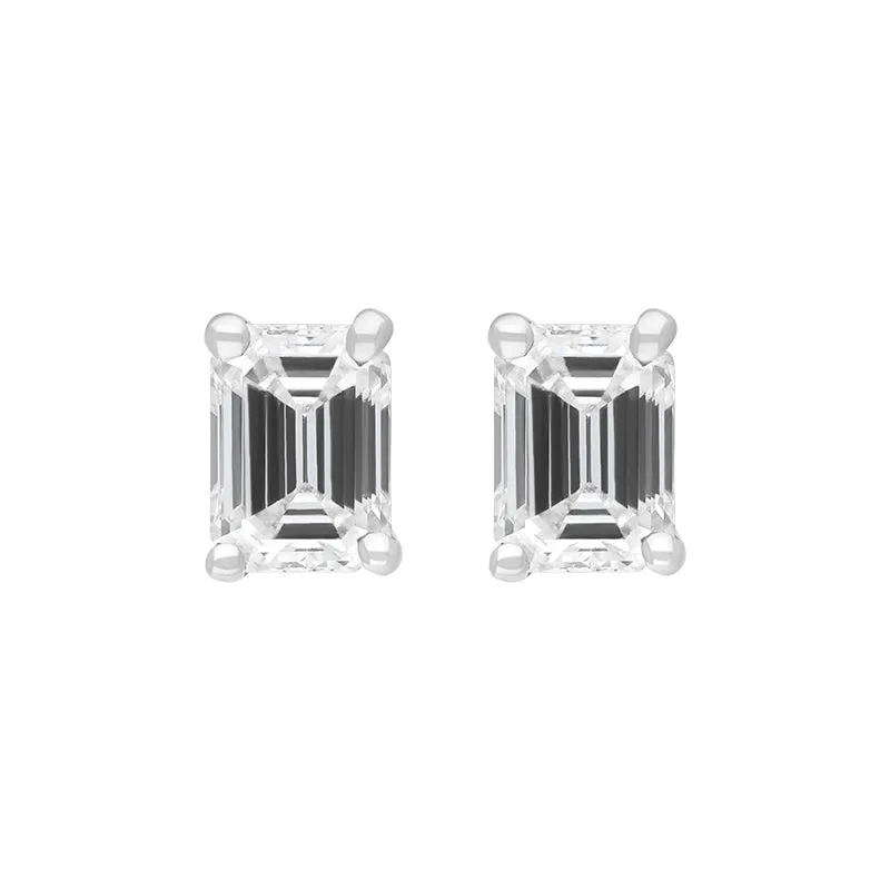 18ct Yellow and White Gold 0.64ct Diamond Emerald Cut Solitaire Stud Earrings sold by Jura Watches