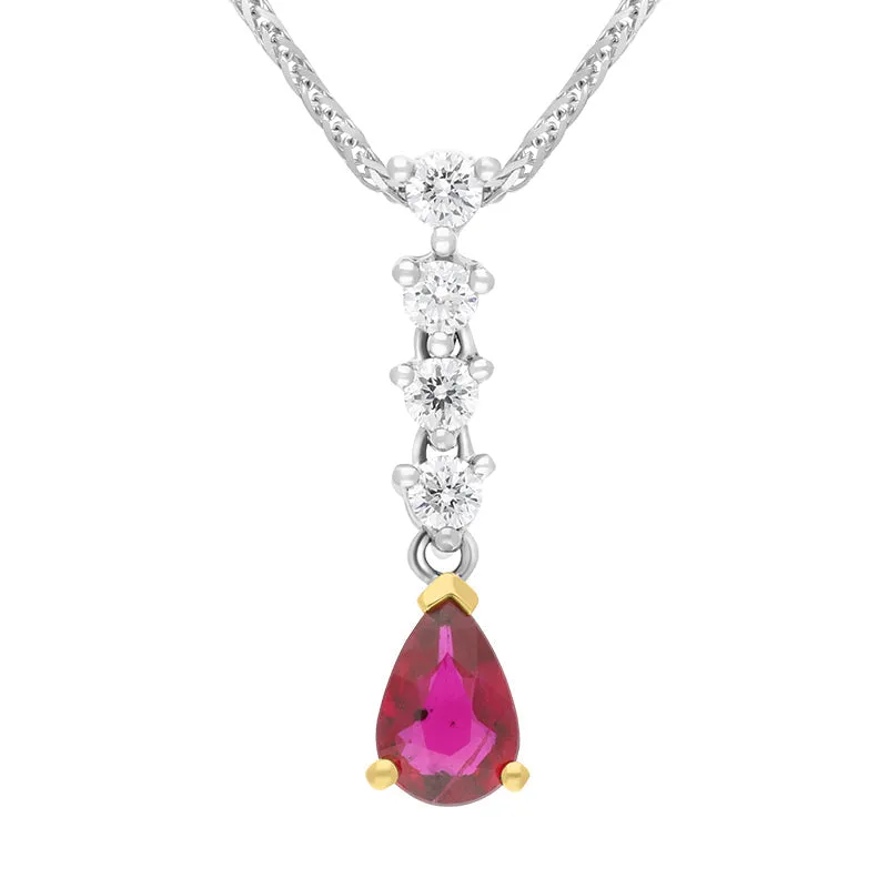 18ct White and Yellow Gold Ruby Diamond Drop Necklace sold by Jura Watches