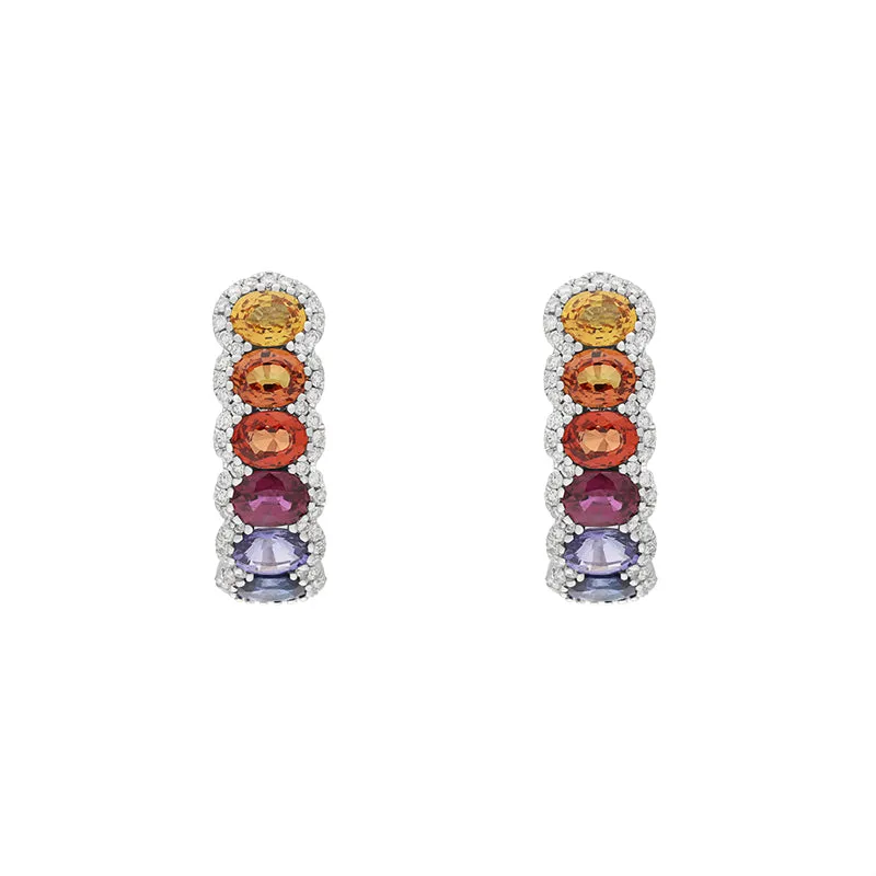 18ct White Gold Diamond Multicoloured Sapphire Hoop Earrings sold by Jura Watches