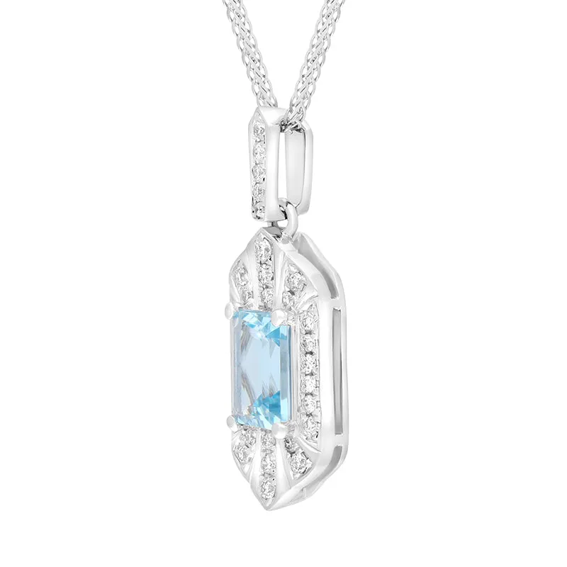 18ct White Gold Aquamarine Diamond Emerald Cut Cluster Pendant sold by Jura Watches product image thumbnail 2