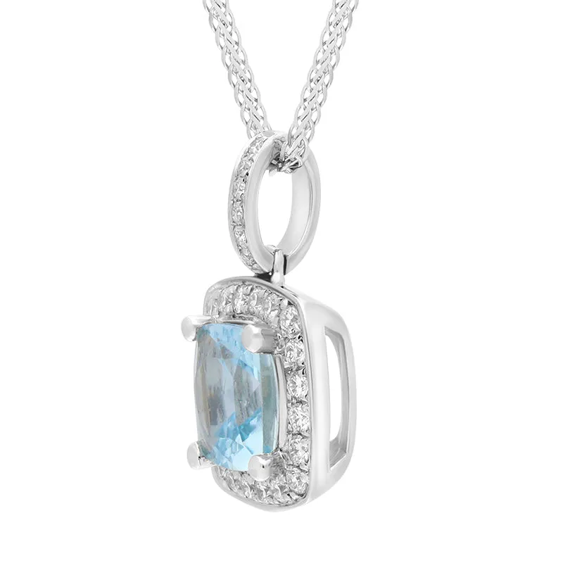 18ct White Gold Aquamarine Diamond Cushion Cut Cluster Pendant sold by Jura Watches product image thumbnail 2