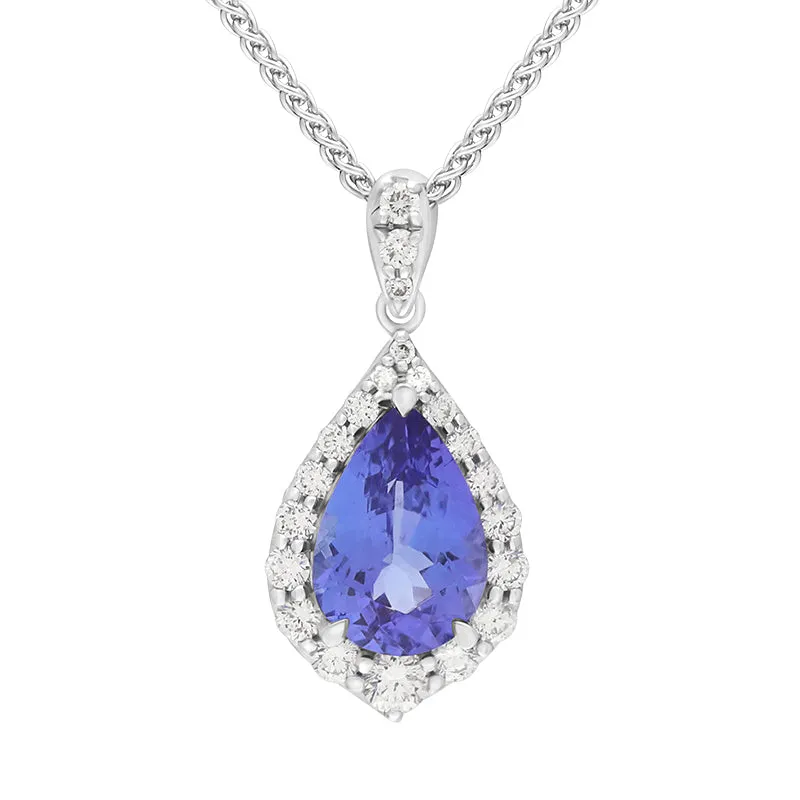 18ct White Gold Tanzanite Diamond Pear Cut Cluster Pendant sold by Jura Watches