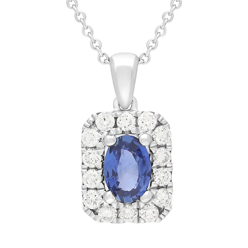 18ct White Gold Sapphire Diamond Oval Cut Octagon Shape Cluster Pendant sold by Jura Watches
