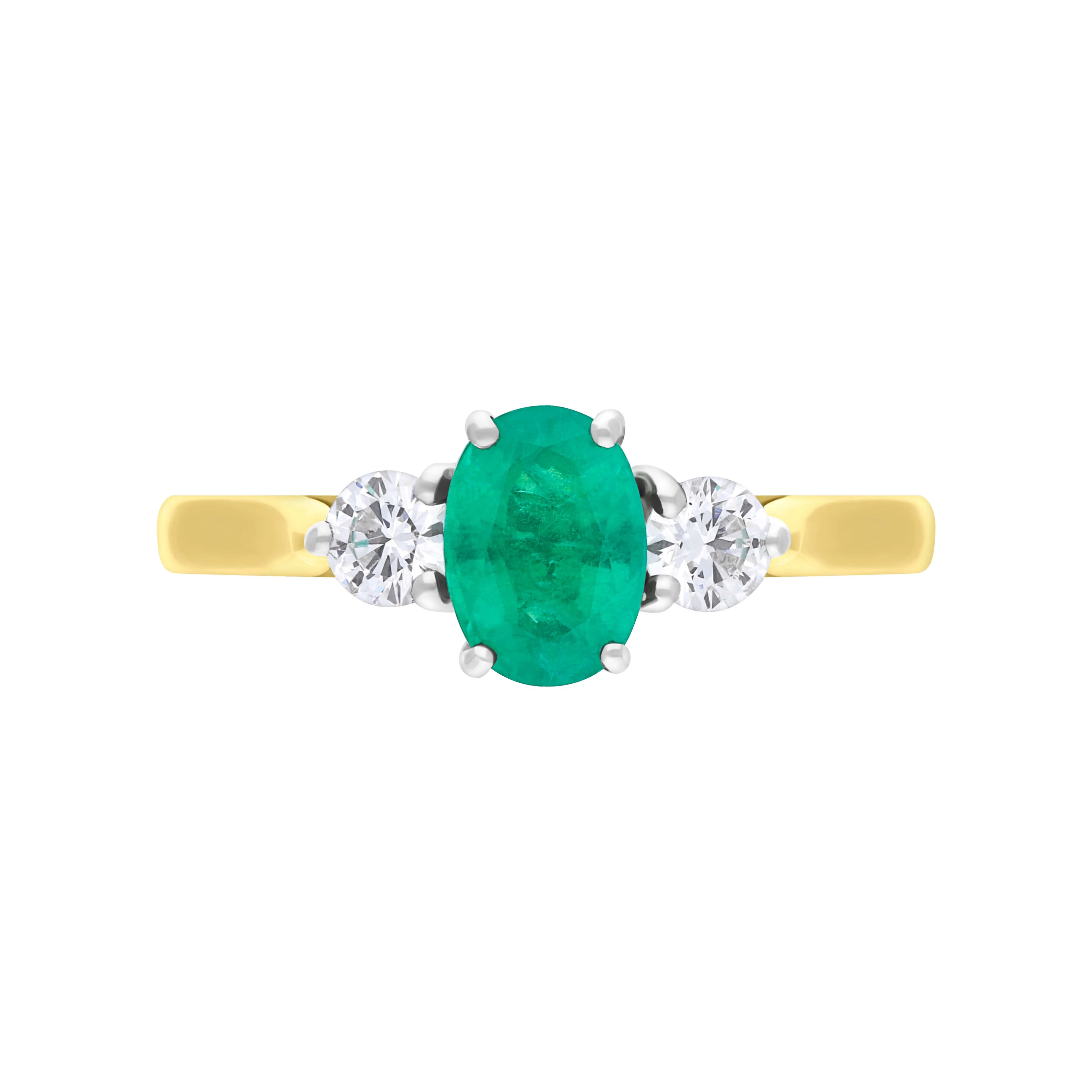 18ct Yellow Gold Emerald Diamond Three Stone Ring sold by Jura Watches product image thumbnail 3