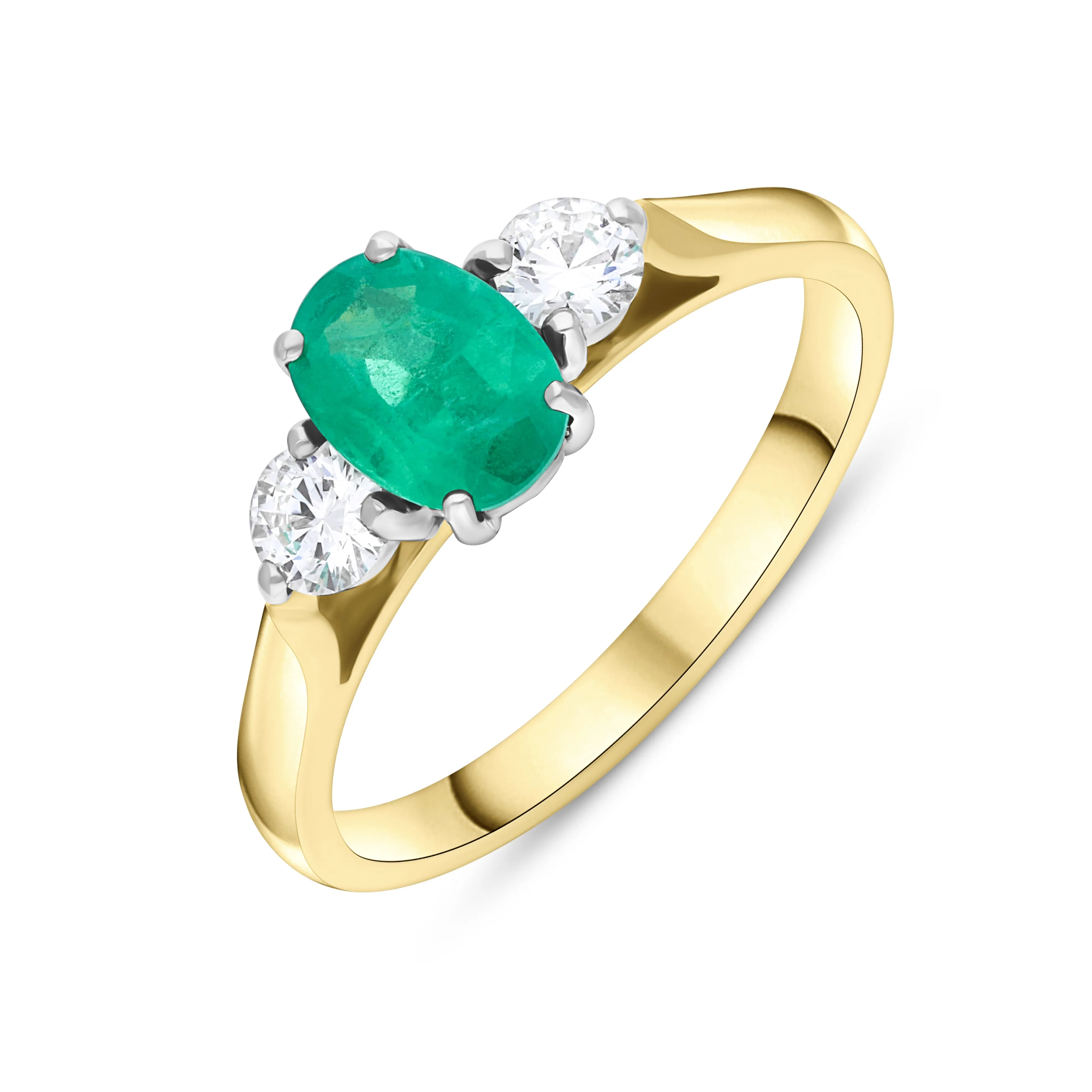 18ct Yellow Gold Emerald Diamond Three Stone Ring sold by Jura Watches