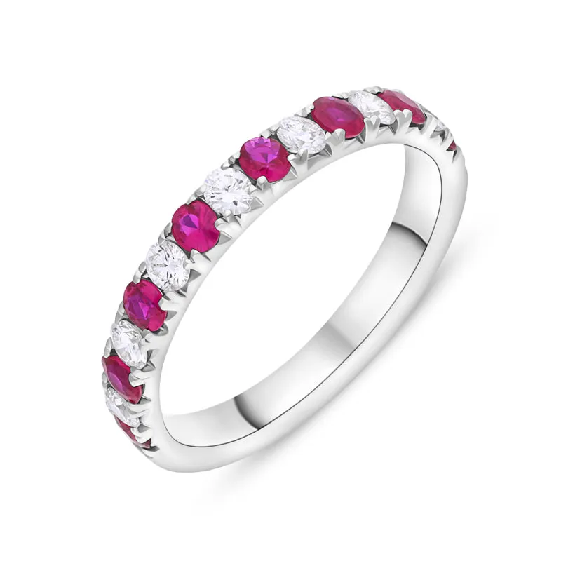 18ct White Gold Ruby Diamond Half Eternity Ring sold by Jura Watches
