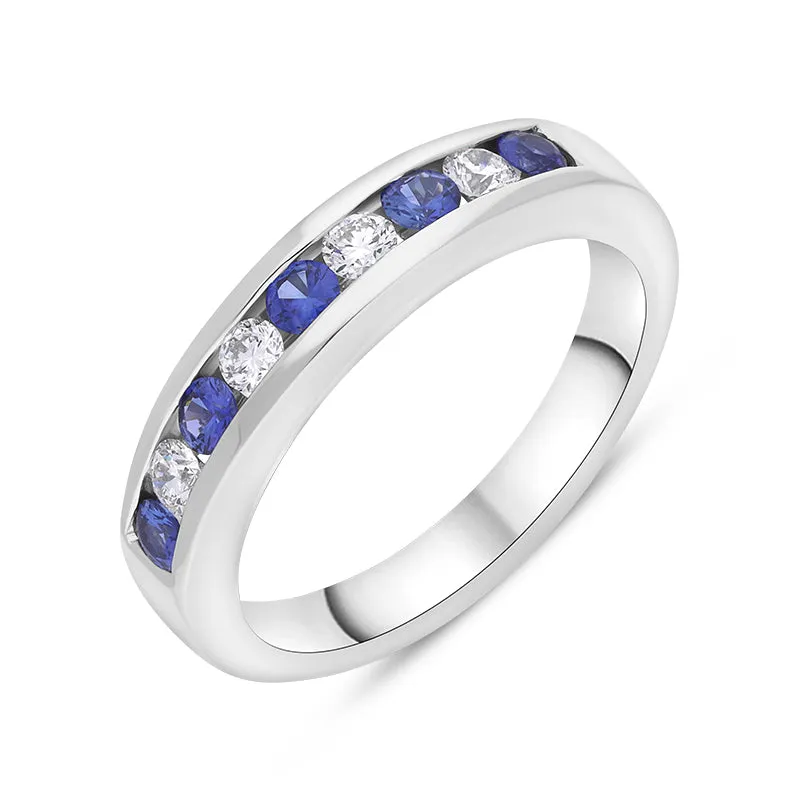 18ct White Gold Sapphire Diamond Channel Set Eternity Ring sold by Jura Watches