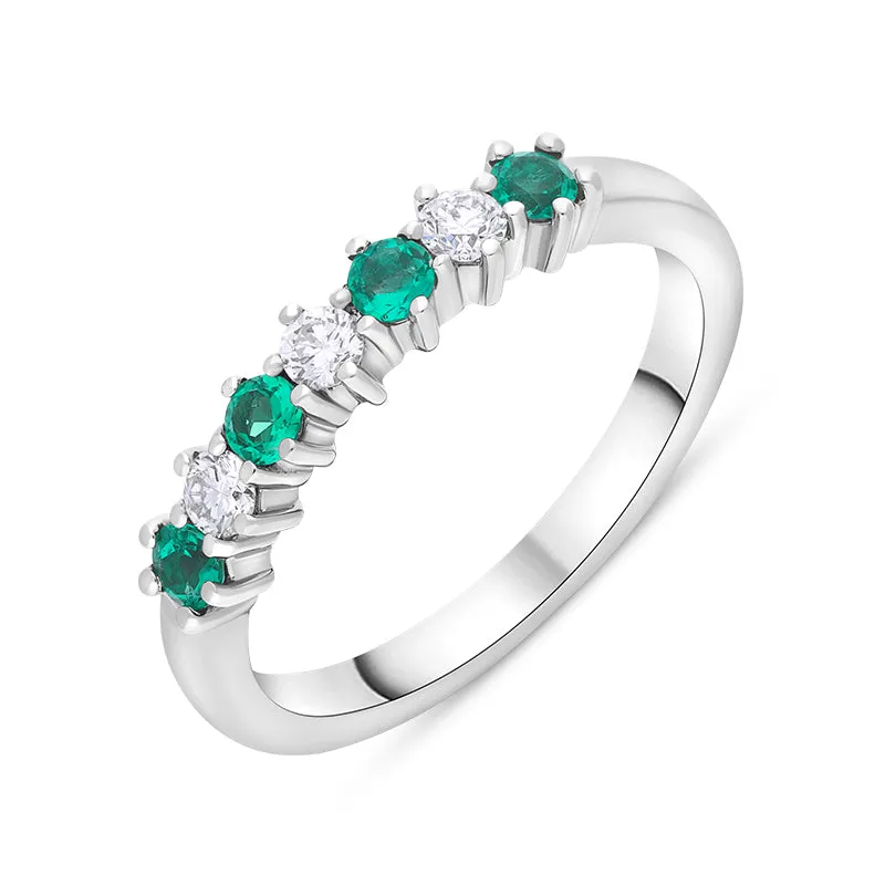 18ct White Gold Emerald Diamond Half Eternity Ring sold by Jura Watches