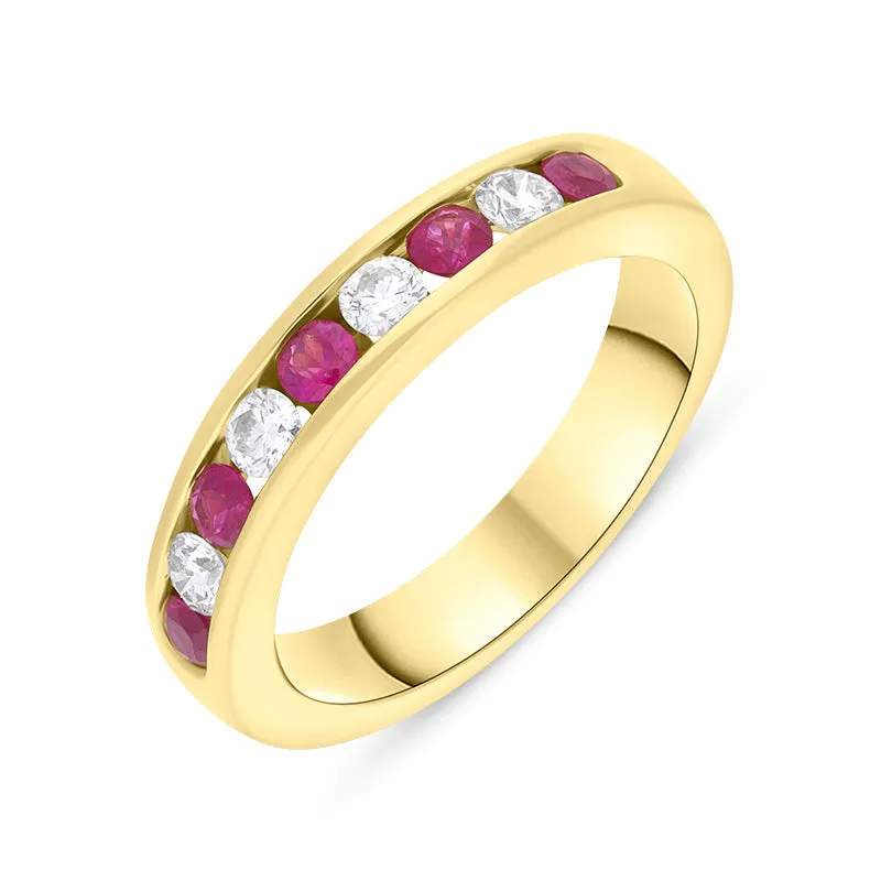 18ct Yellow Gold Ruby Diamond Channel Set Half Eternity Ring sold by Jura Watches