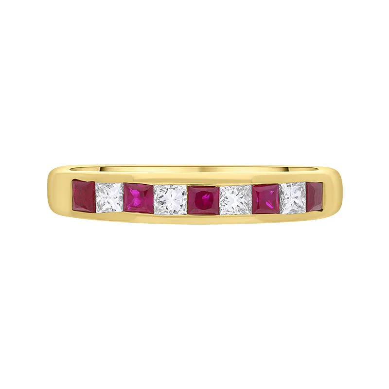 18ct Yellow Gold Ruby Diamond Princess Cut Channel Set Eternity Ring sold by Jura Watches product image thumbnail 2