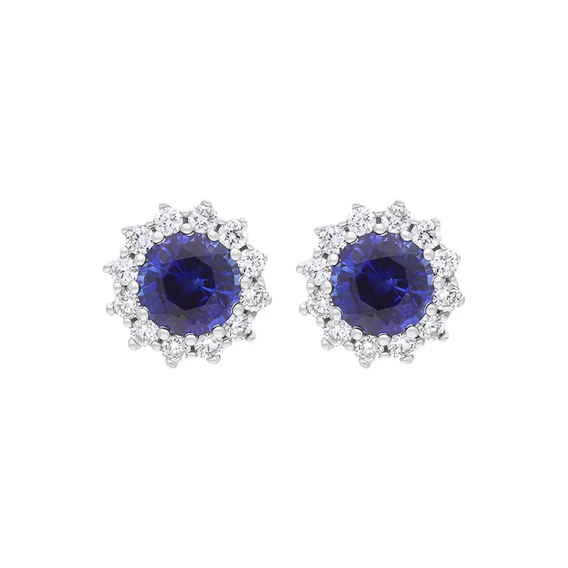 18ct White Gold Sapphire Diamond Round Cluster Stud Earrings sold by Jura Watches