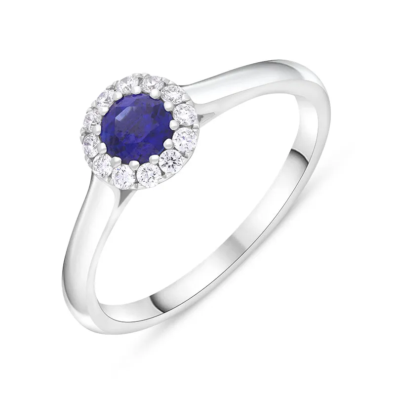 18ct White Gold Sapphire Diamond Round Cut Cluster Ring sold by Jura Watches