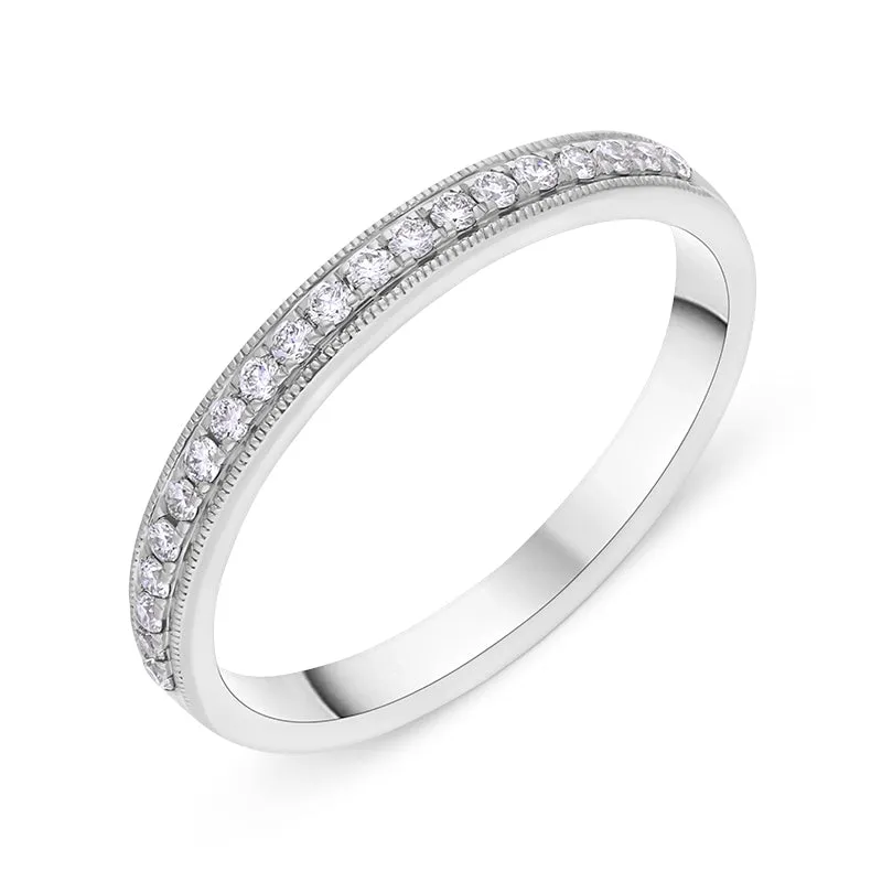 Platinum 0.13ct Diamond Millgrain Edge Half Eternity Ring sold by Jura Watches