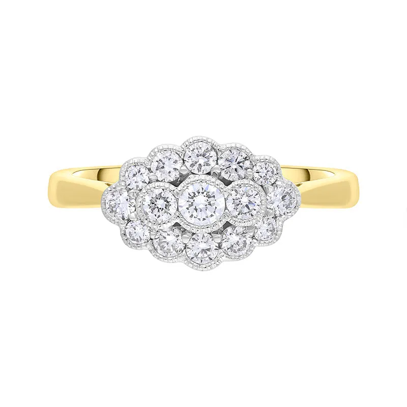 18ct Yellow Gold 0.50ct Diamond Millgrain Vintage Style Cluster Ring sold by Jura Watches product image thumbnail 2