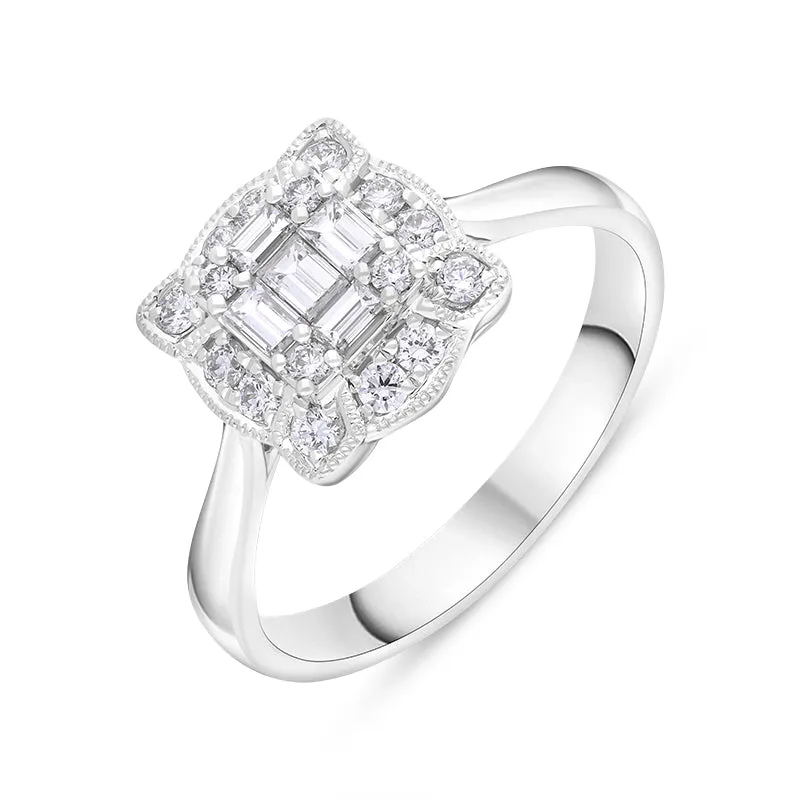 18ct White Gold 0.46ct Diamond Mixed Cut Vintage Style Cluster Ring sold by Jura Watches