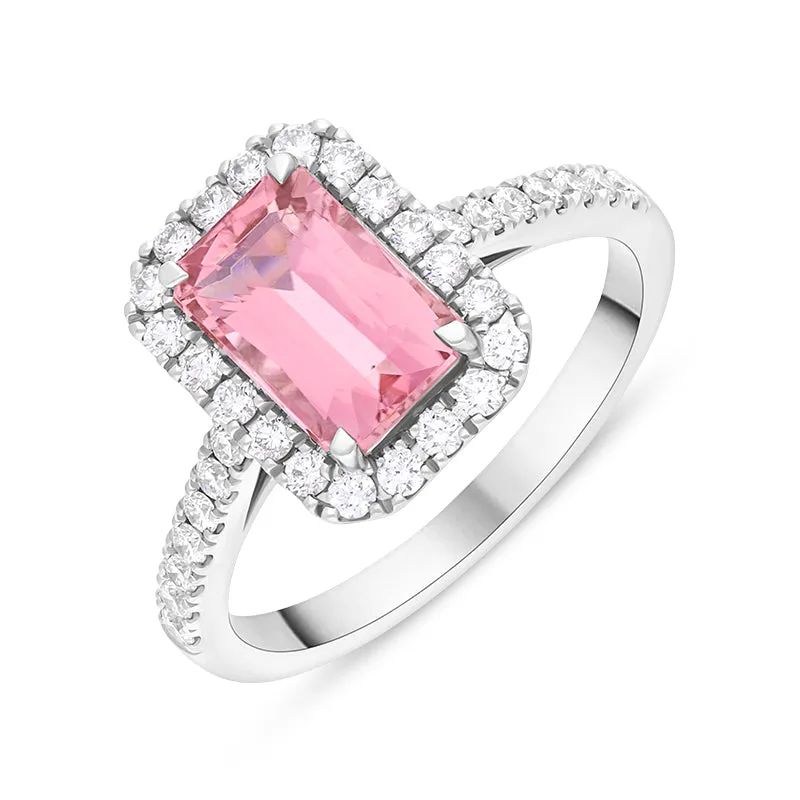 18ct White Gold Pink Tourmaline Diamond Shoulder Set Cluster Ring sold by Jura Watches