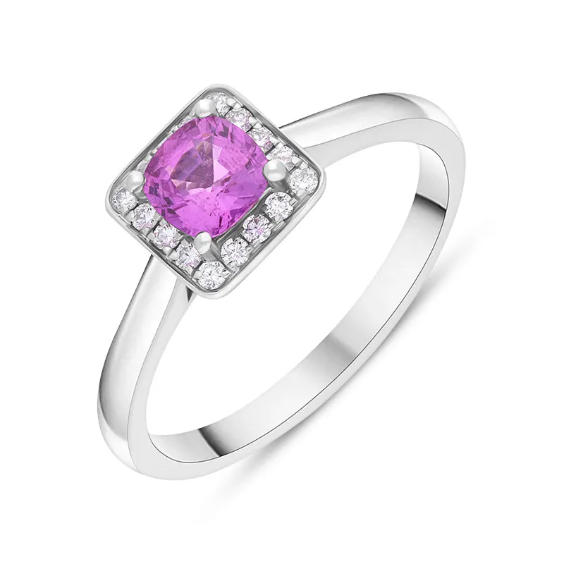 18ct White Gold Pink Sapphire Diamond Pave Cluster Ring sold by Jura Watches