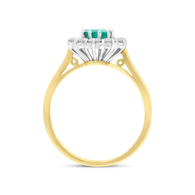 18ct Yellow Gold Emerald Diamond Oval Cut Cluster Ring sold by Jura Watches product image thumbnail 2