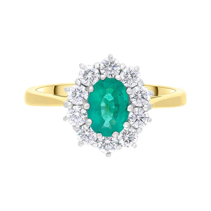 18ct Yellow Gold Emerald Diamond Oval Cut Cluster Ring sold by Jura Watches product image thumbnail 3