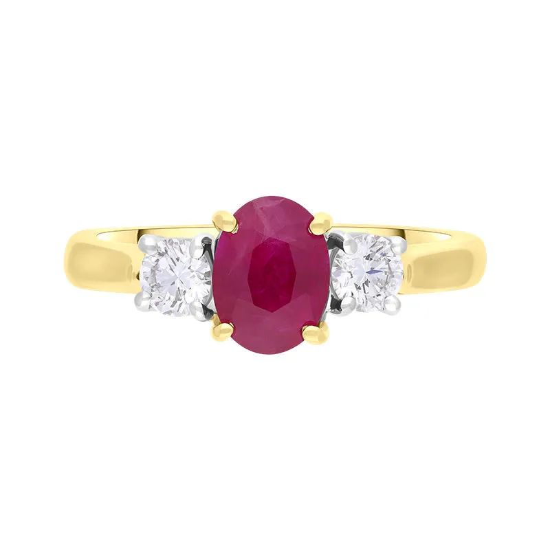 18ct Yellow Gold Ruby Diamond Oval Cut Three Stone Ring sold by Jura Watches product image thumbnail 3