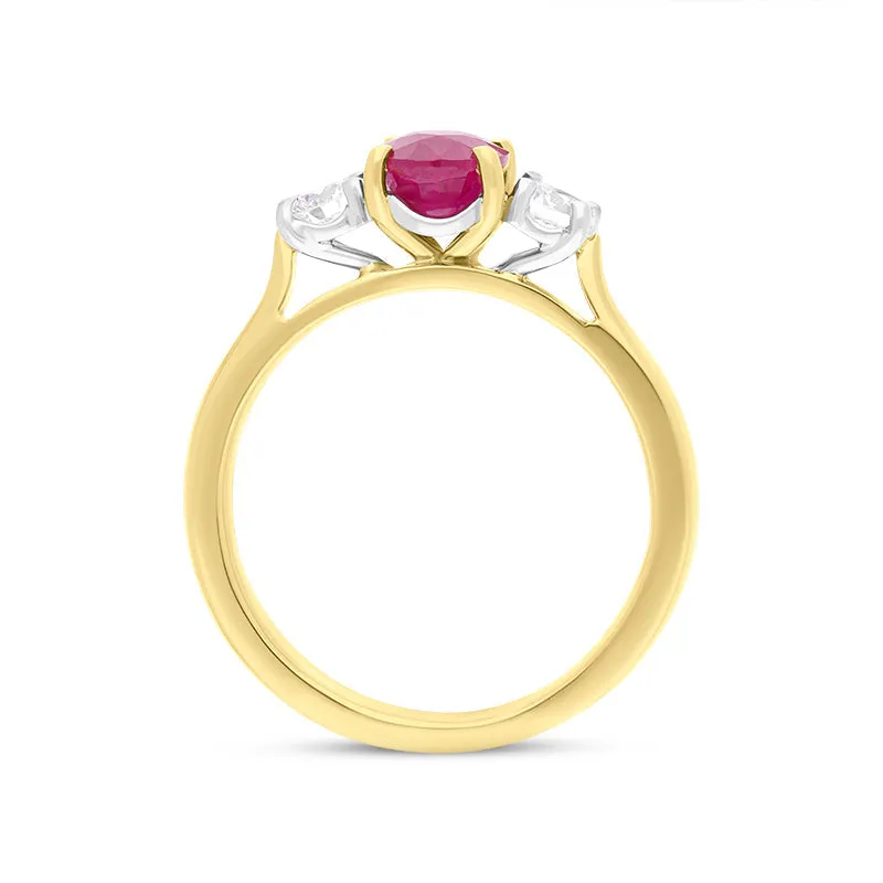 18ct Yellow Gold Ruby Diamond Oval Cut Three Stone Ring sold by Jura Watches product image thumbnail 2