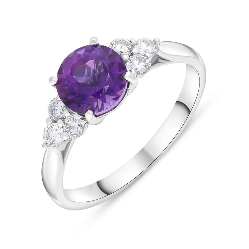 18ct White Gold Amethyst Diamond Round Cut Cluster Ring sold by Jura Watches