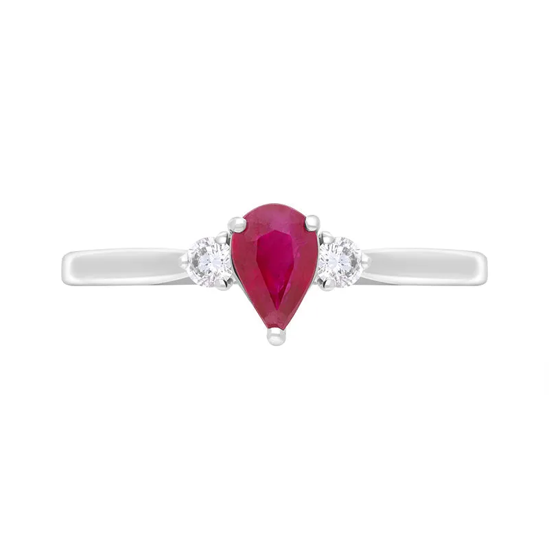 18ct White Gold Ruby Diamond Pear Cut Three Stone Ring sold by Jura Watches product image thumbnail 3