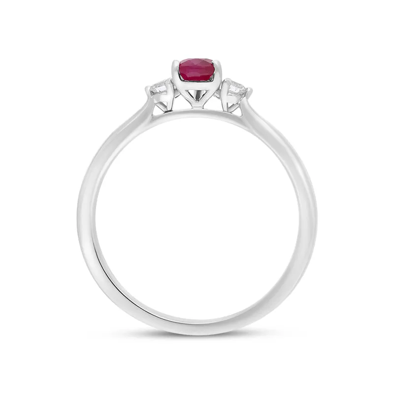 18ct White Gold Ruby Diamond Pear Cut Three Stone Ring sold by Jura Watches product image thumbnail 2