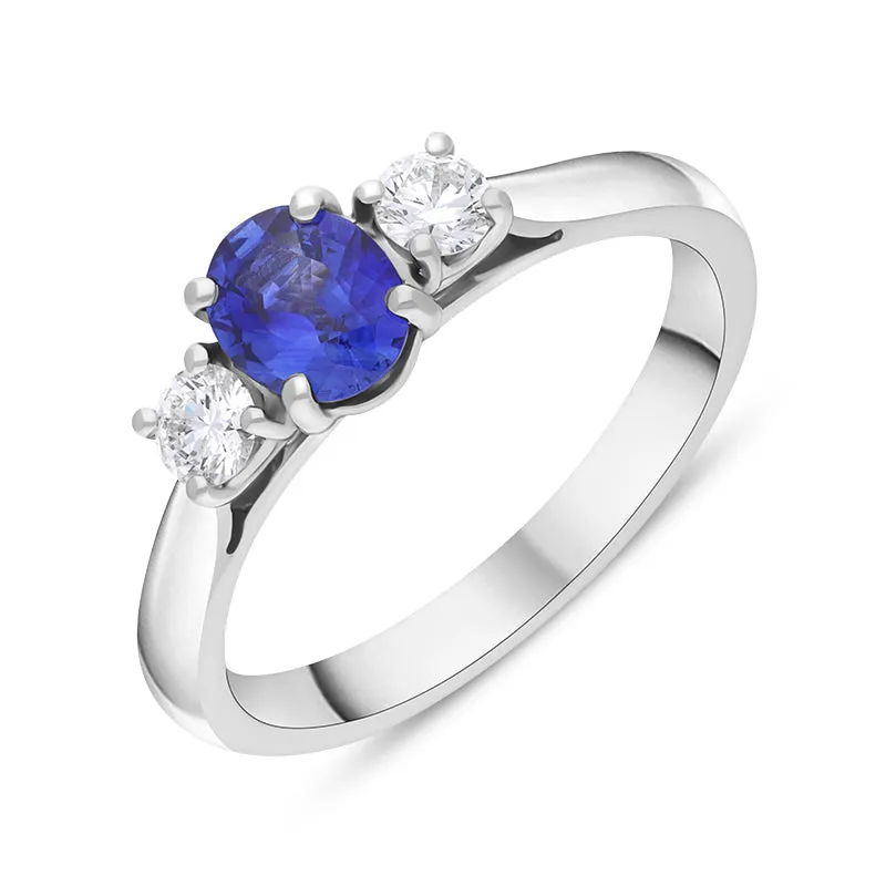Platinum Sapphire Diamond Oval Cut Three Stone Ring sold by Jura Watches