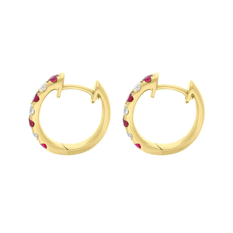 18ct Yellow Gold Ruby Diamond 13.5mm Hoop Earrings sold by Jura Watches product image thumbnail 3