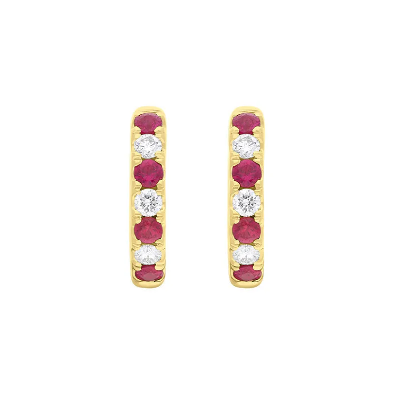 18ct Yellow Gold Ruby Diamond 13.5mm Hoop Earrings sold by Jura Watches