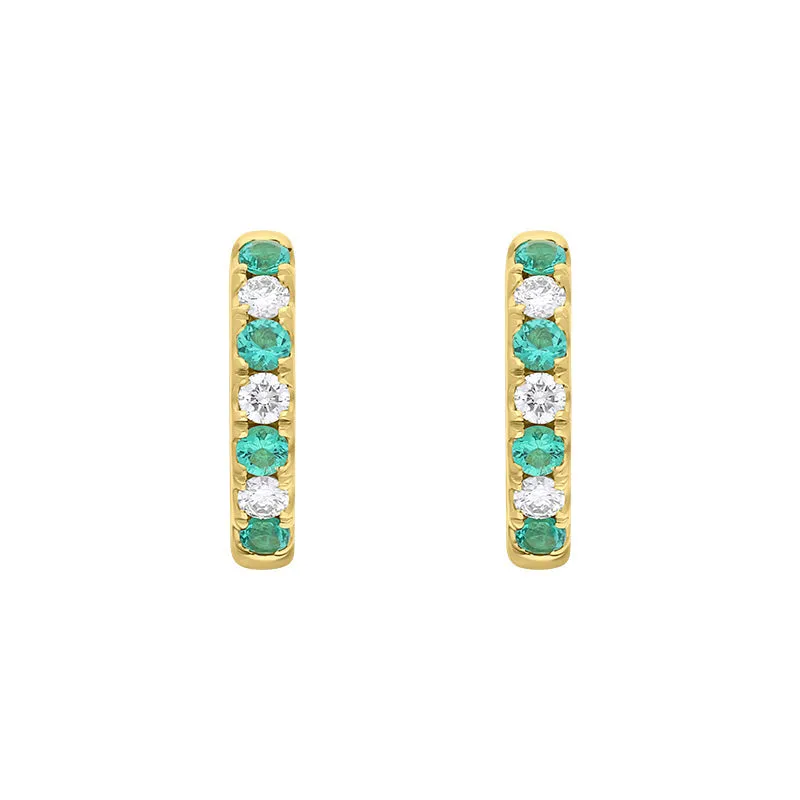 18ct Yellow Gold Emerald Diamond 13.5mm Hoop Earrings sold by Jura Watches