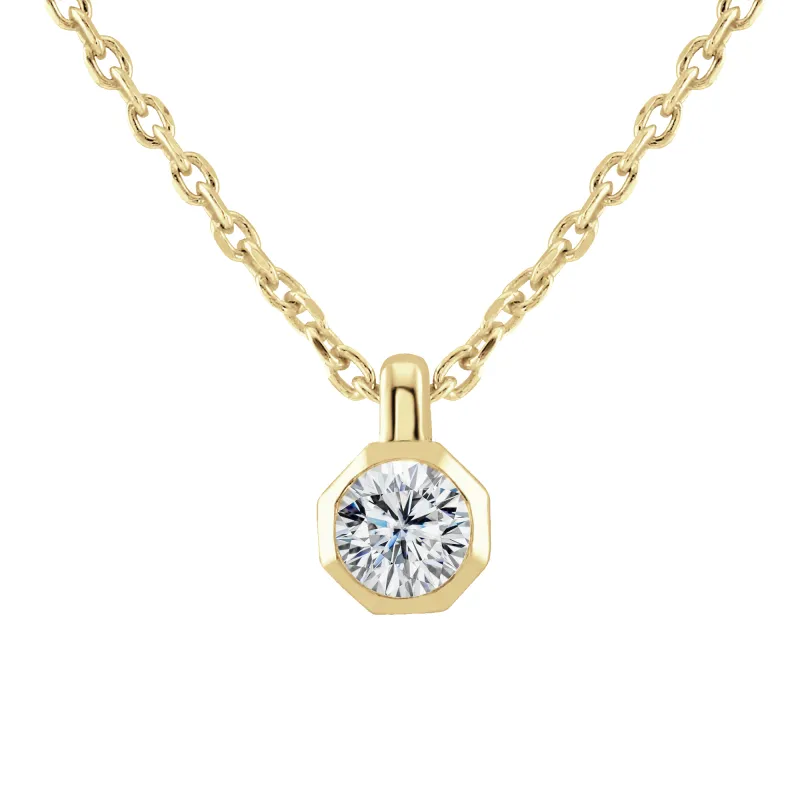 9ct Yellow Gold 0.15ct Diamond Solitaire Octagonal Necklace sold by Jura Watches