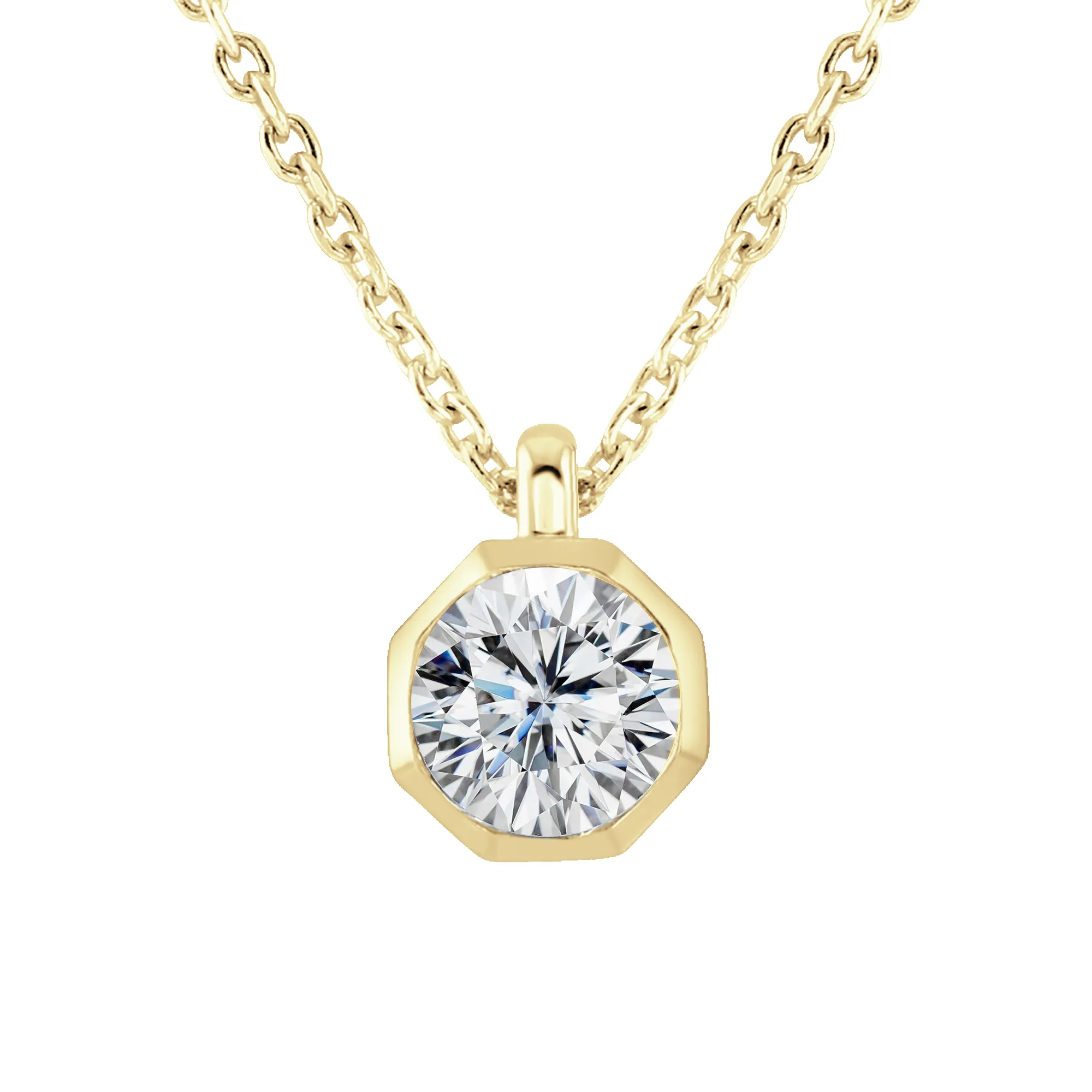 18ct Yellow Gold 0.50ct Diamond Solitaire Octagonal Necklace sold by Jura Watches