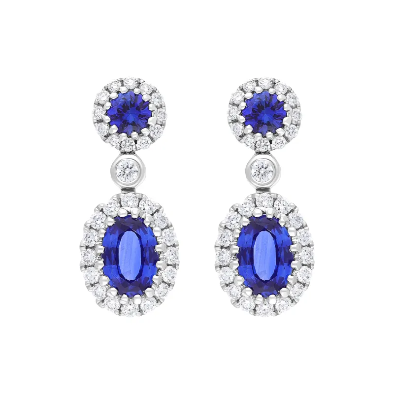 18ct White Gold 1.03ct Sapphire 0.41ct Diamond Cluster Drop Earrings sold by Jura Watches