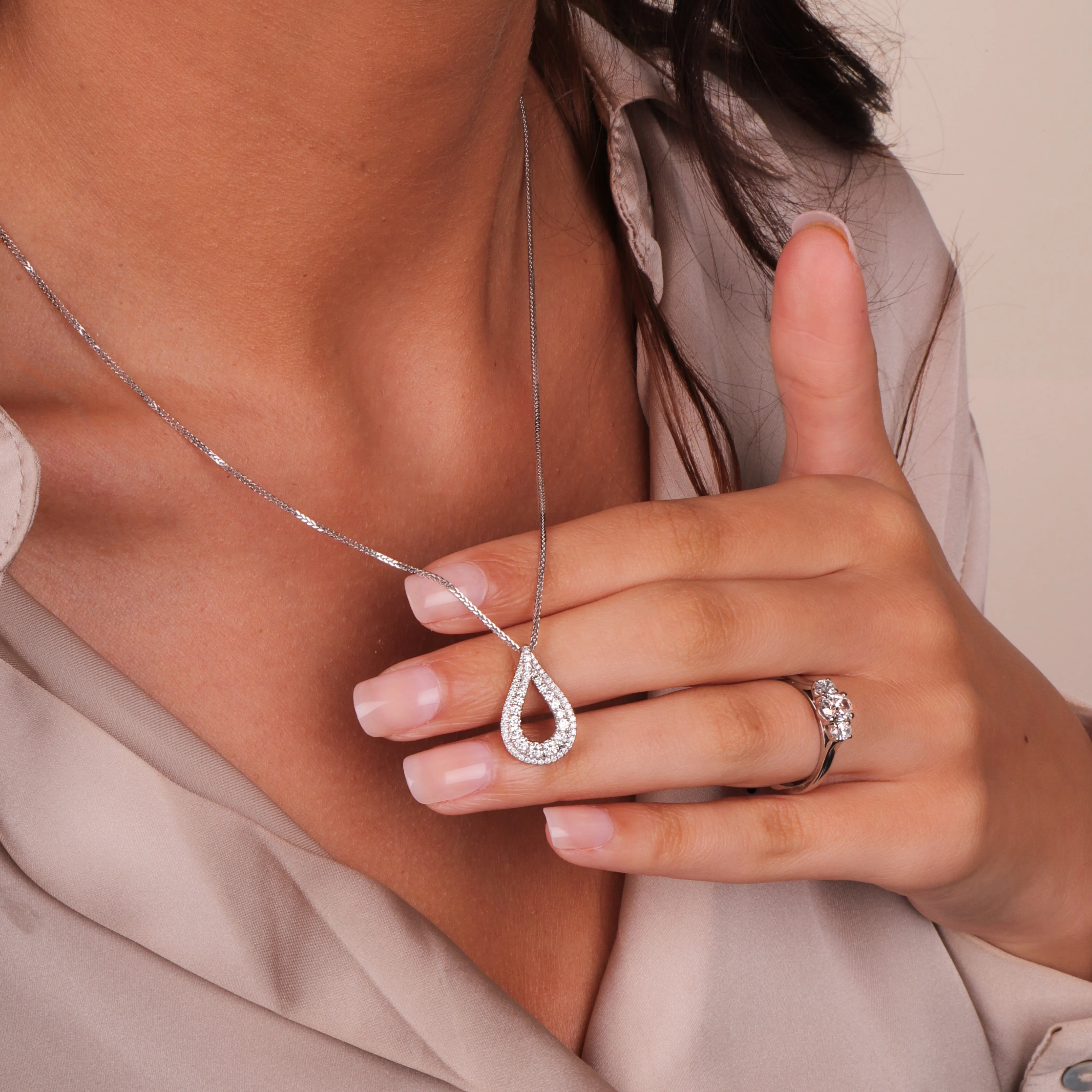 18ct White Gold 0.59ct Diamond Open Pear Necklace sold by Jura Watches product image thumbnail 3