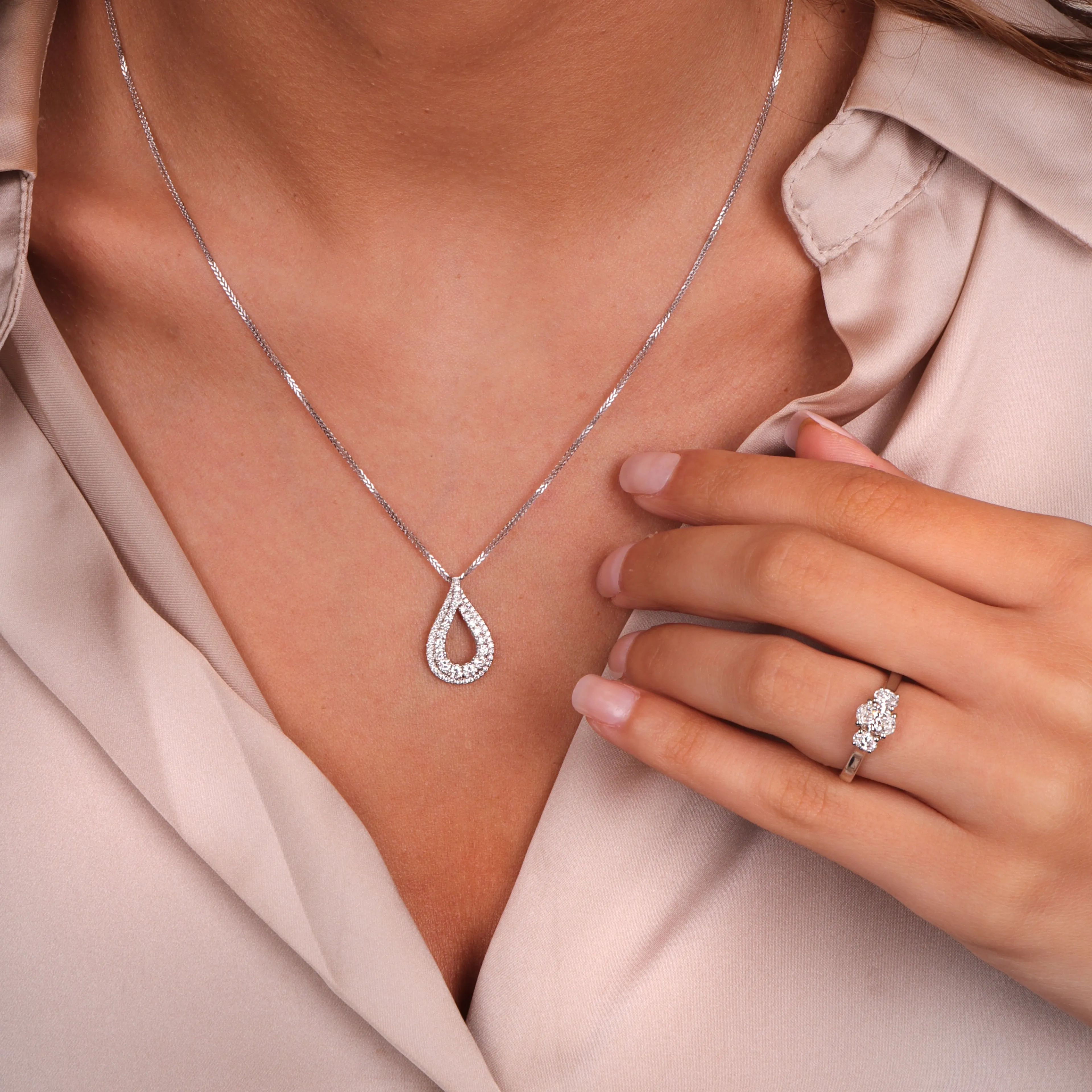 18ct White Gold 0.59ct Diamond Open Pear Necklace sold by Jura Watches product image thumbnail 4