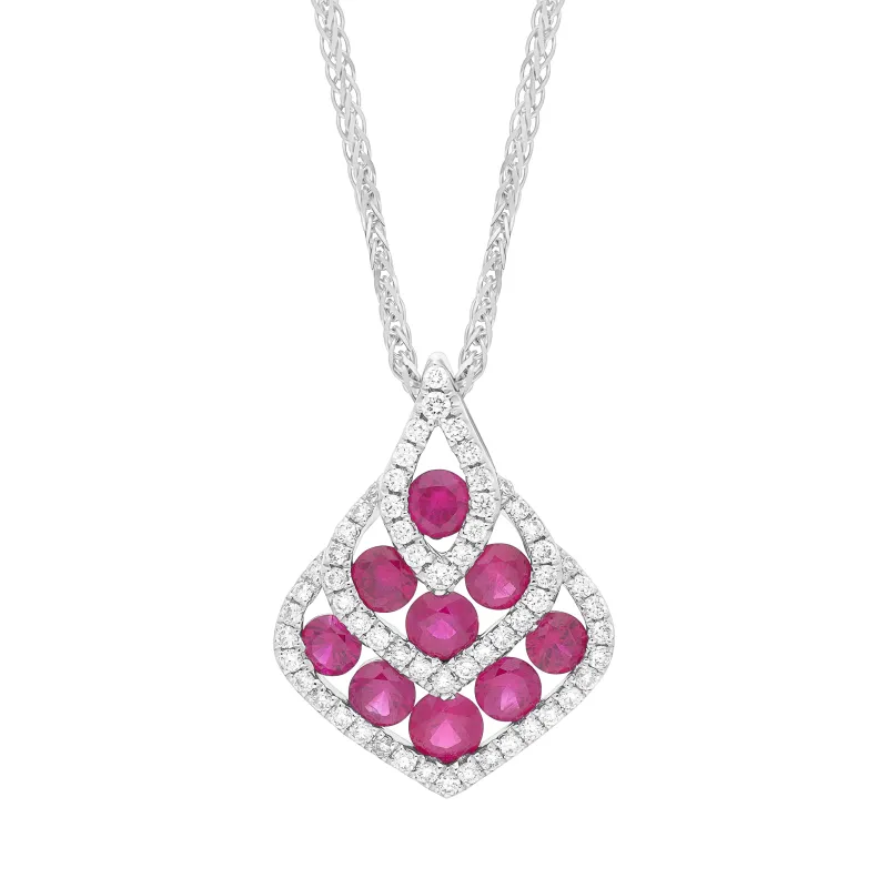 18ct White Gold 0.87ct Ruby 0.22ct Diamond Teardrop Necklace sold by Jura Watches