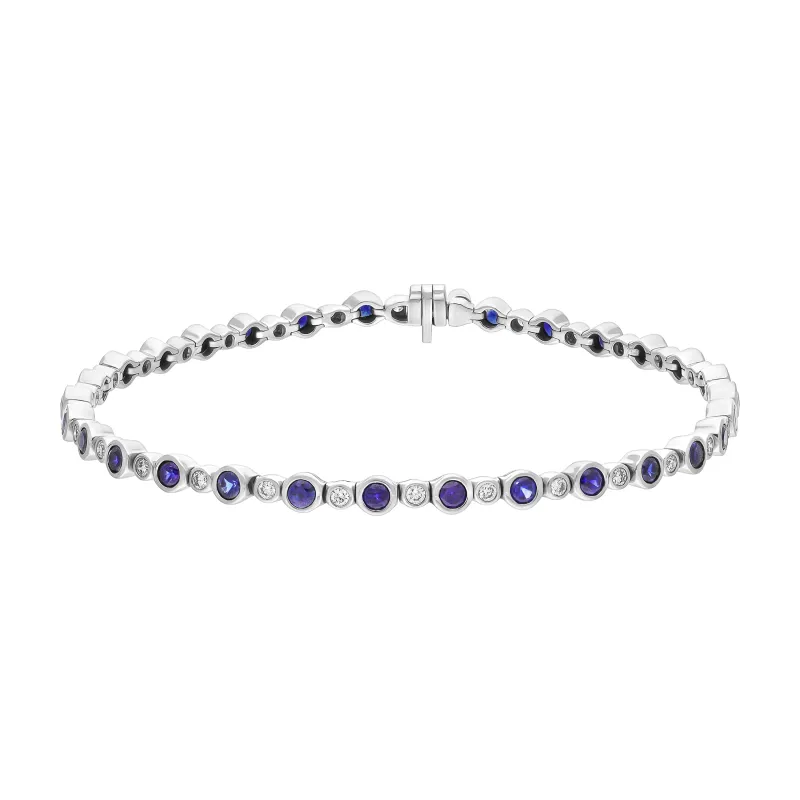 18ct White Gold 3.13ct Sapphire 0.60ct Diamond Rubover Set Line Bracelet sold by Jura Watches