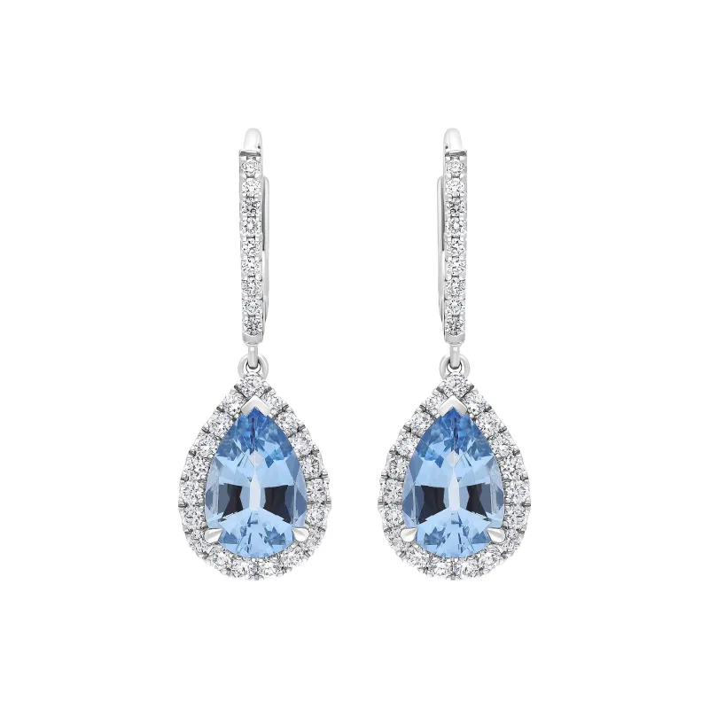 18ct White Gold 1.90ct Aquamarine 0.61ct Diamond Pear Cut Drop Earrings sold by Jura Watches