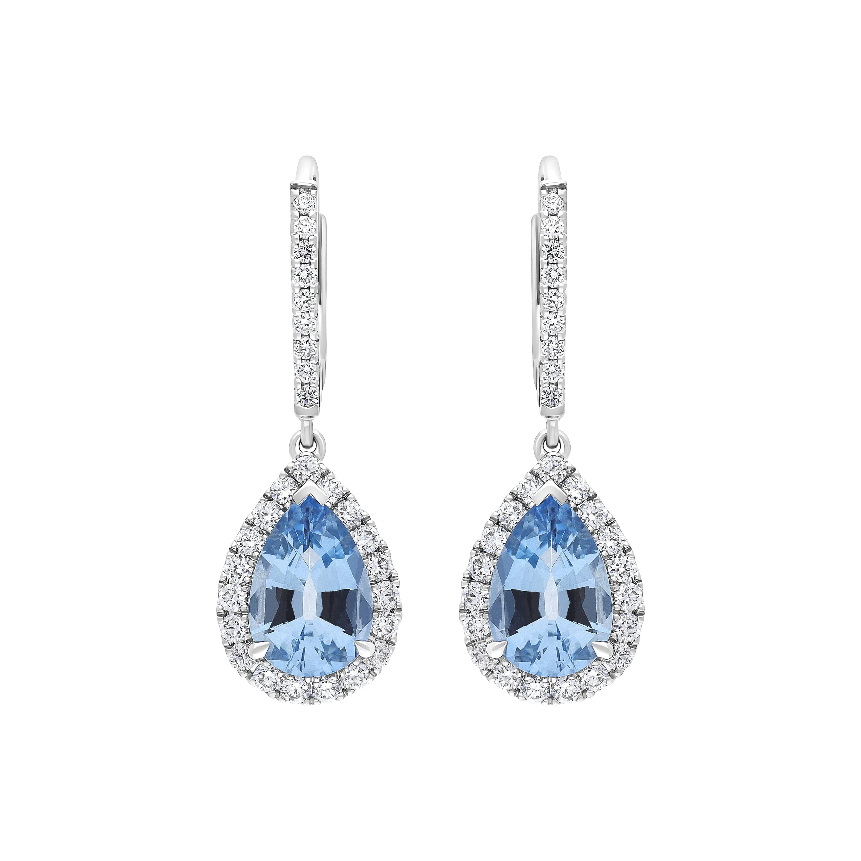 18ct White Gold 1.90ct Aquamarine 0.61ct Diamond Pear Cut Drop Earrings sold by Jura Watches