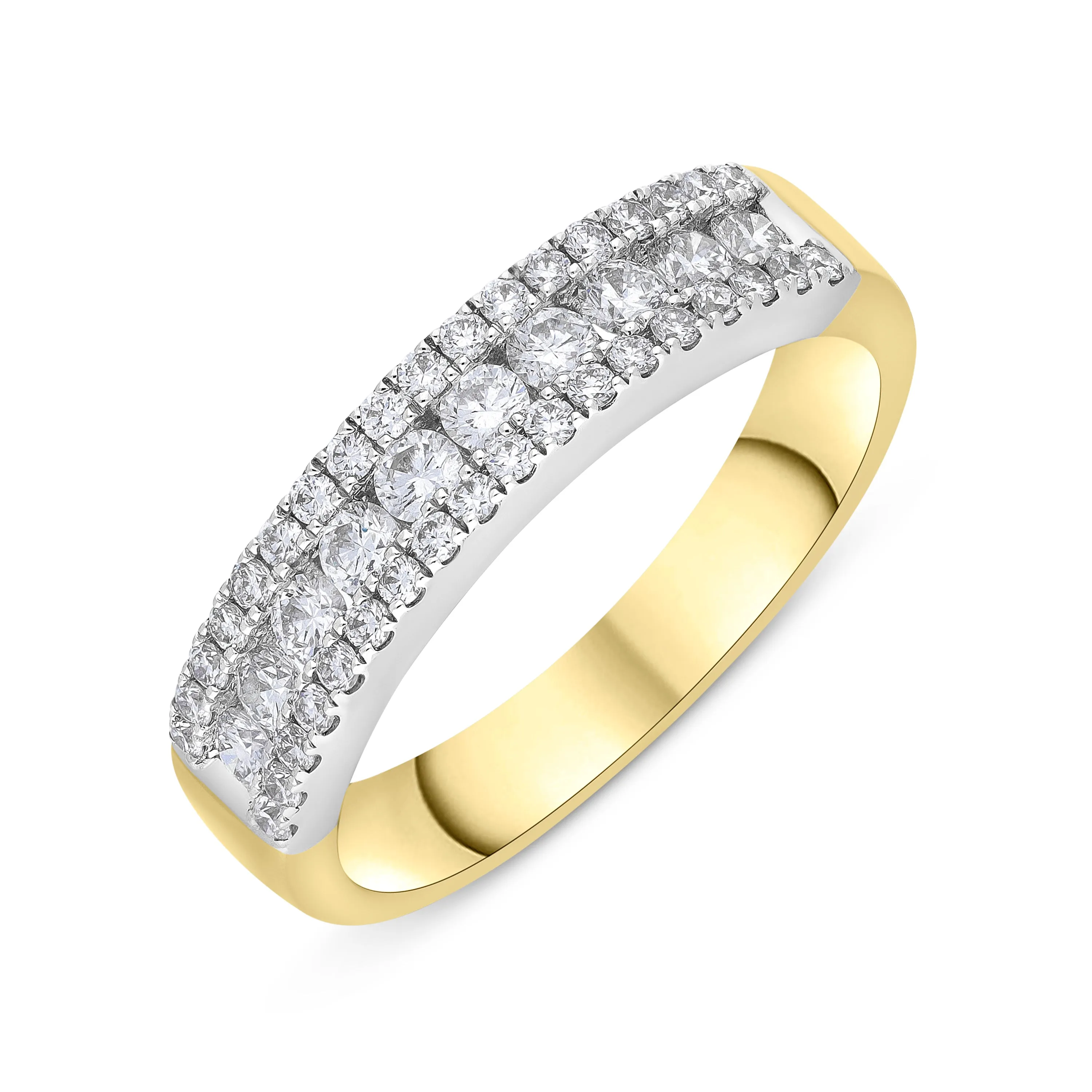 18ct Yellow Gold 0.61ct Diamonds 3 Row Half Eternity Ring sold by Jura Watches