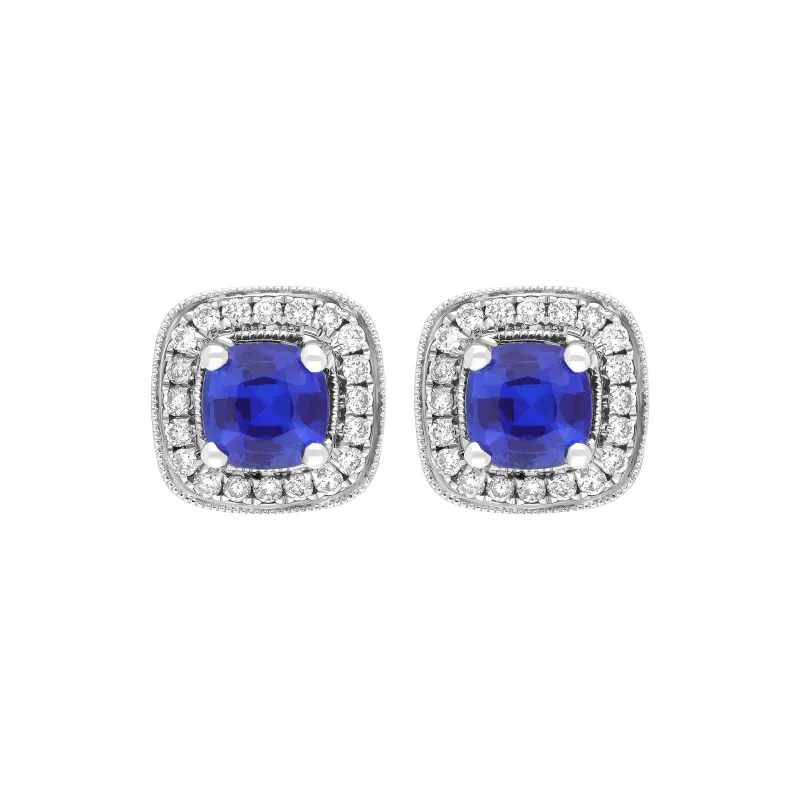 18ct White Gold 0.95ct Sapphire 0.19ct Diamond Pave Stud Earrings sold by Jura Watches