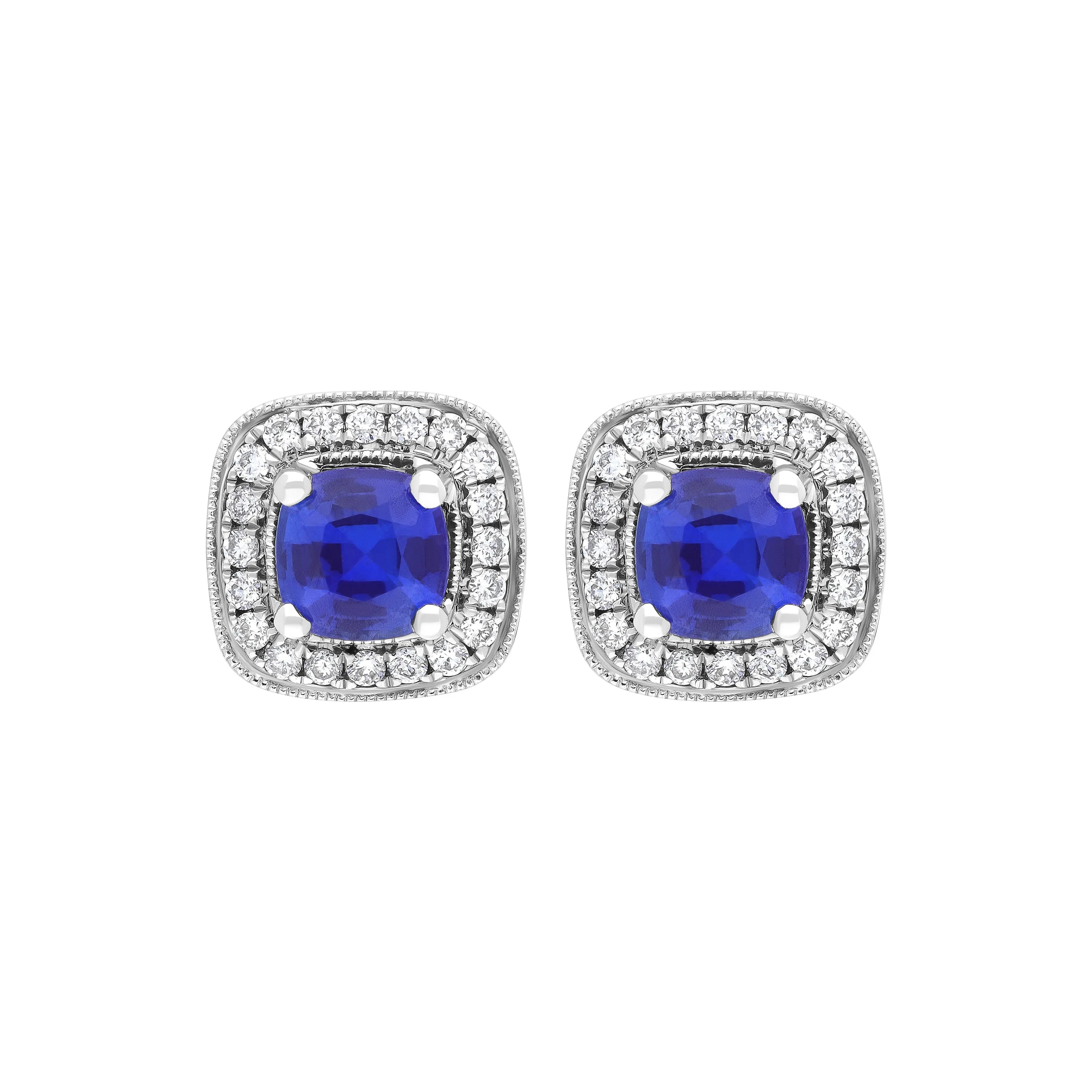 18ct White Gold 0.95ct Sapphire 0.19ct Diamond Pave Stud Earrings sold by Jura Watches