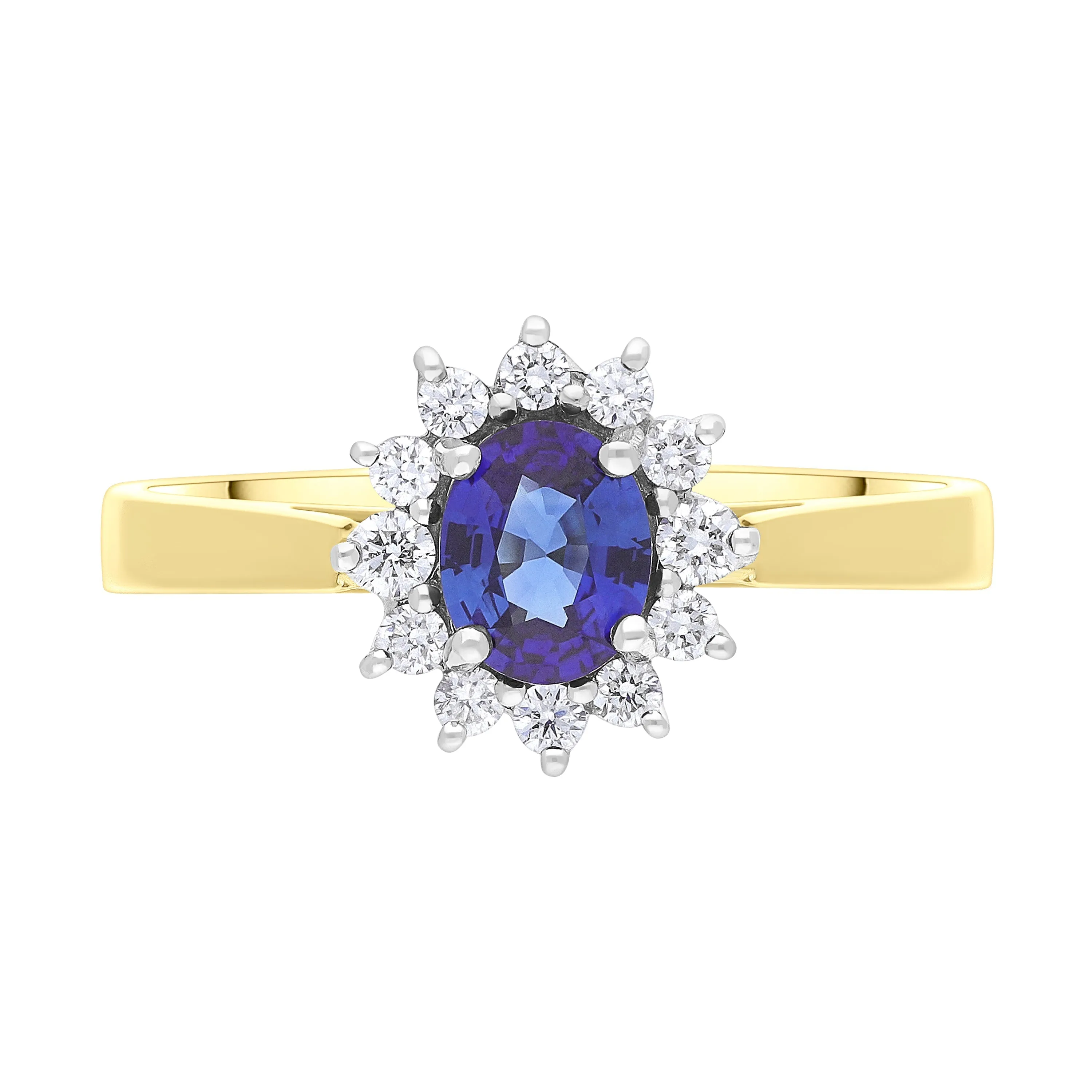 18ct Yellow Gold 0.43ct Sapphire 0.12ct Diamond Oval Claw Cluster Ring sold by Jura Watches product image thumbnail 2